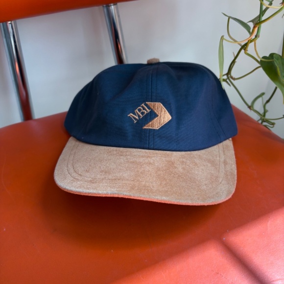 Vintage MBI 2 tone hat blue beige embroided strapback leather dad hat - Picture 7 of 7